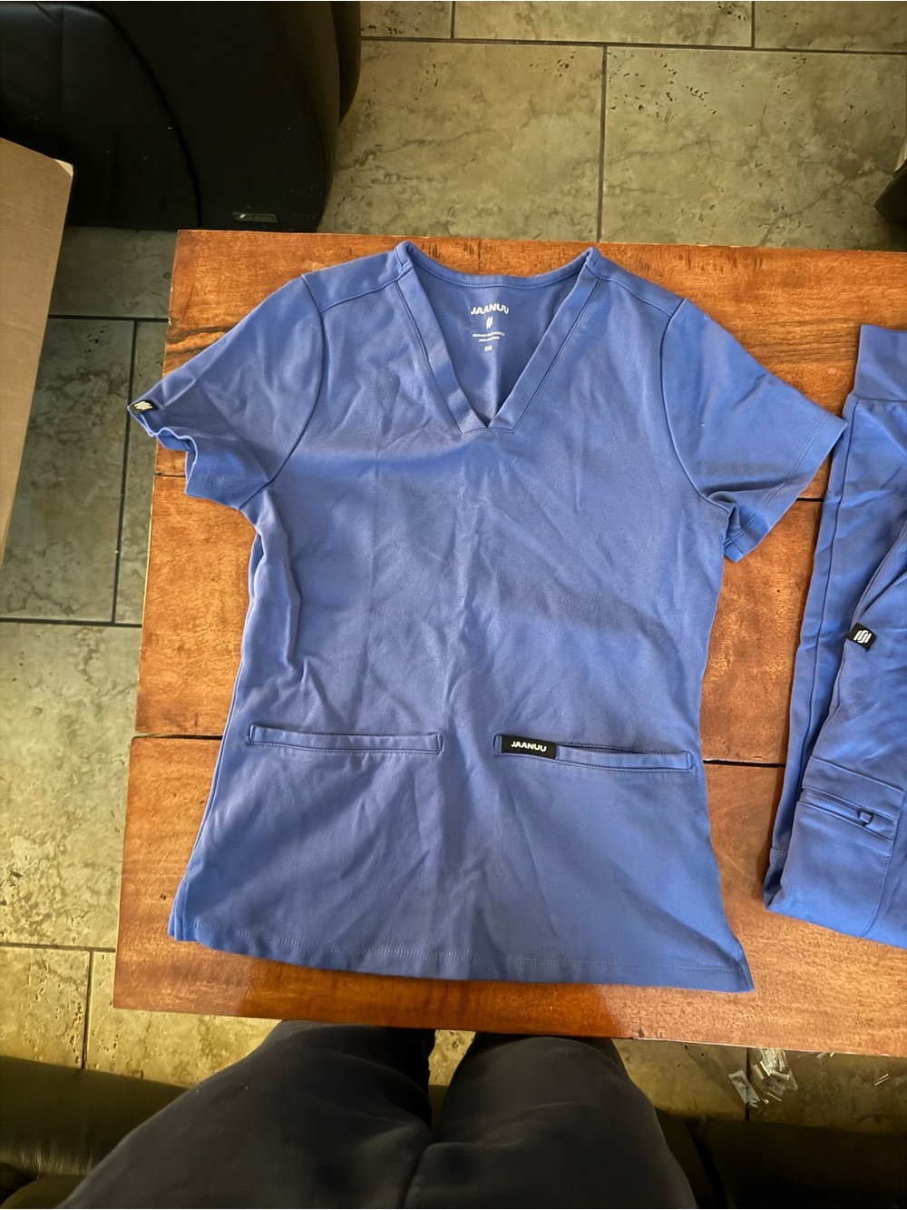Jaanuu ultra soft yoga Women's V-Neck Scrub Top blue purple Periwinkle
